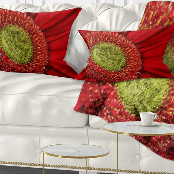 Designart Red Daisy Gerbera Flower Close up - Flowers Throw Pillowwork - 12x20