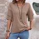 thumbnail image 3 of Camiseta de verano lisa con cuello en V y manga acampanada de doble capa para mujer - Blusa informal de corte holgado, 3 of 6