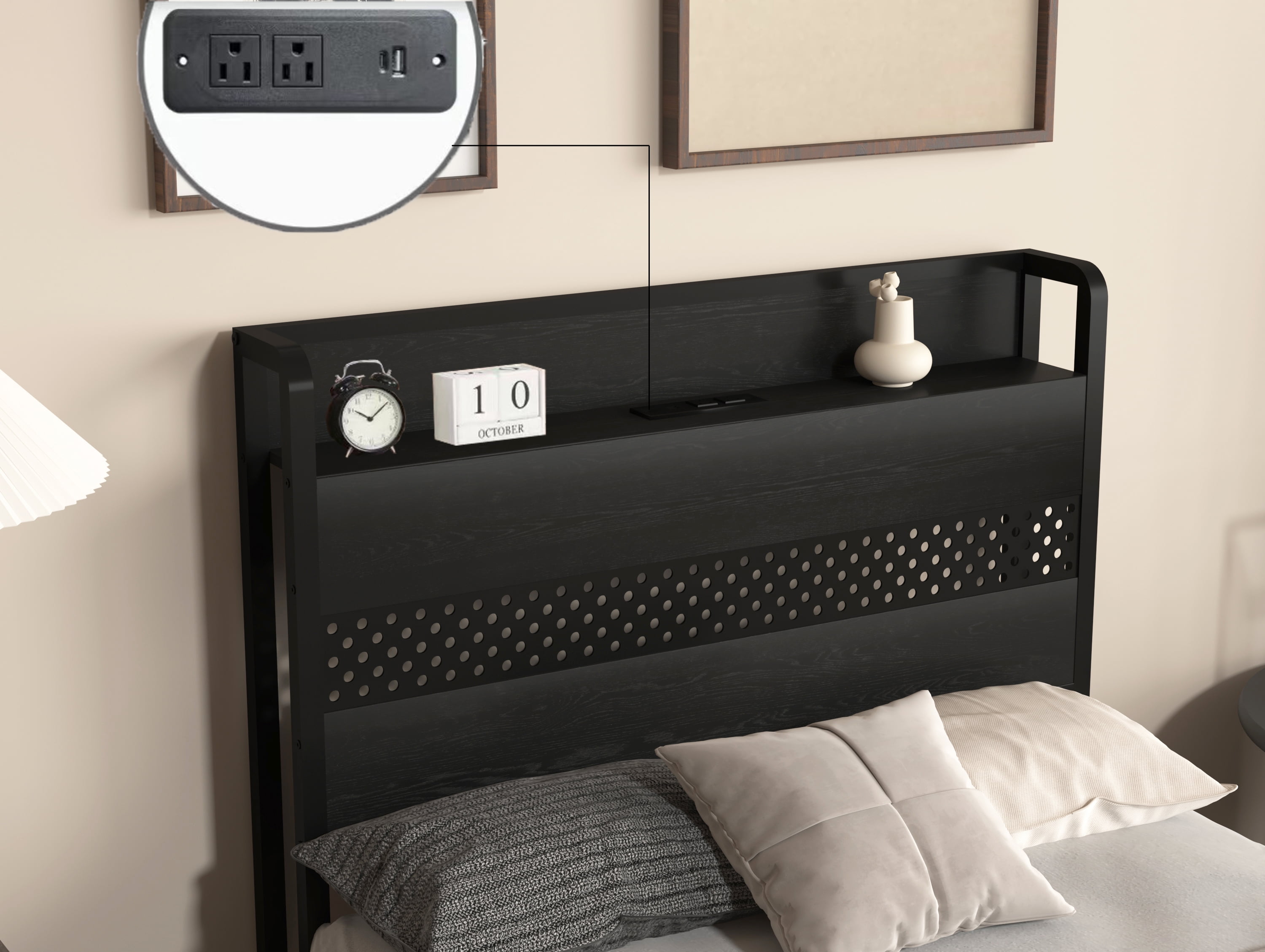 Yoneston Twin Size Kids RGB LED Platform Bed Frames with Storage Headboard, USB Charging Station and 4 Footboard Drawers for Teens Child, Black