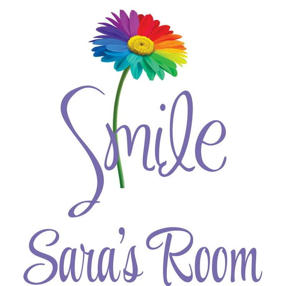 Smile Colorful Rainbow Flower Motivation Quotes Personalized Wall Decal Custom Vinyl Wall Art Personalized Name - Baby Girls Boys Kids Nursery Daycare Decor Wall Stickers Decorations Size (40x20 inch)