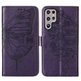 thumbnail image 2 of SaniMore Case for Samsung Galaxy S24 Ultra, PU Leather Skin with Luxury Embossed Butterfly [Wrist Strap & Card Slots & Flip Kickstand] ull-body Shockproof Business Wallet Cover, Purple, 2 of 10