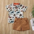 thumbnail image 3 of Toddler Baby Boy Dinosaur Short Sleeve Button Down Shirt Shorts Summer Outfits 2PCS Set, 3 of 6