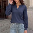 thumbnail image 2 of StSilkitty Loose Casual Sweatshirt Eyelet Long Sleeve V Neck Sweatshirts Solid Color Fashion Comfy Pullover Shirts, 2 of 6