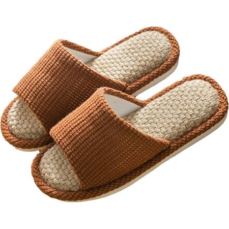 

PIKADINGNIS Women s Slippers Comfortable Linen Slippers Open Toe Home Slippers Flat Couple Slippers Spring and Autumn Slippers