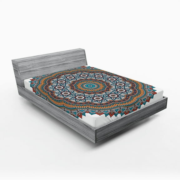 Ambesonne Mandala Fitted Sheet, Vintage Moroccan Motif, Queen Size, Multicolor