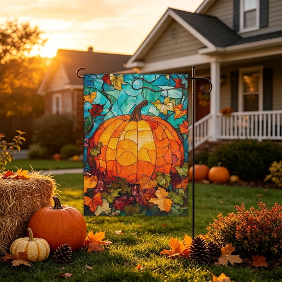 Fall Thanksgiving Garden Flag for Outside Maple Leaves Pumpkins Harvest Celebration Welcome Double Sided Weather & Fade Resistant Yard Outdoor Decoration for Porch Home Decor by MPOISVA