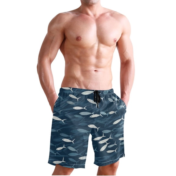 Dailycode Men's Quick Dry Swim Trunks Beach Shorts Casual Summer Board Shorts with Pockets, Small Fish Swimming