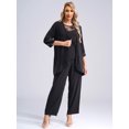 thumbnail image 2 of Mufeng Women 3 PCS Chiffon Pant Formal Suit with Tank Top Draped Cardigan Plus Size Mother of Bride Dress Set Evening Gown 01 Black 5XL, 2 of 9