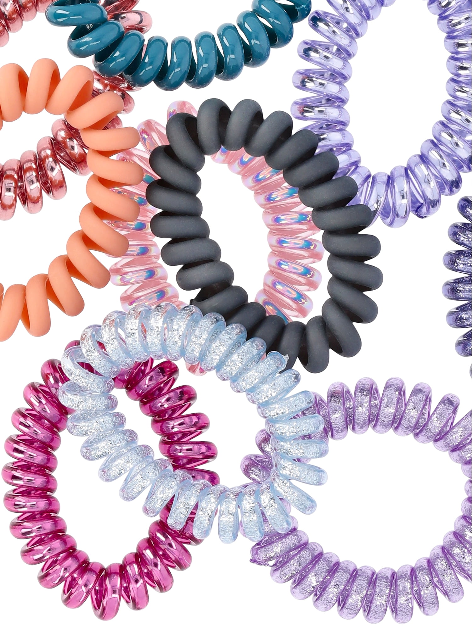 Wonder Nation Girls’ Coil Ponytail Holder Set, 10-Piece, Multicolor