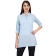thumbnail image 6 of Phagun Women's Blue Casual 3/4 Sleeve Cotton Modal Embroidered Tunic Shirt-12, 6 of 10