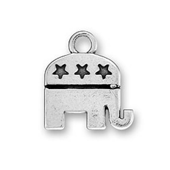 Sterling Silver 24" 1.2mm Box Chain Republican Elephant Symbol Pendant Necklace