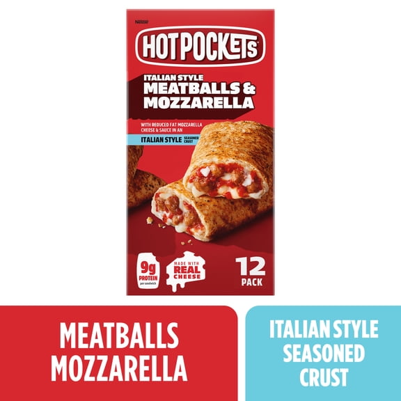 Hot Pockets Meatballs and Mozzarella Garlic Buttery Crust Sandwich Frozen Snacks 54 oz, 12 Pack (Frozen)