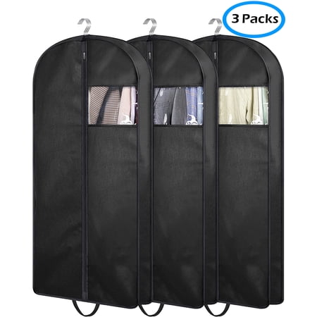 MISSLO 43" Garment Bags for Hanging Clothes Protector Suit Bags for Travel with Handles Gusseted Storage Closet Coat, Jackets, Dress Cover, Black, 3 Pack