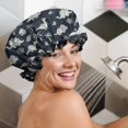 thumbnail image 5 of Shower Caps,Gray Dinosaurs Exotic Leaves Waterproof Shower Cap for Women 4 Pieces,Double Reusable Hair Cover for Shower PEVA Elastic Stretch Hem, 5 of 7