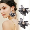 thumbnail image 3 of CILENON Women Wind Fairy Air Fabric Large Petal Flower Earrings Sen Series Earrings Female Korean Style Fresh Earrings (Black,One Size), 3 of 6