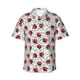 thumbnail image 1 of Balery Red Ladybugs On Black Dotted Camisas hawaianas de manga corta para hombre, camisas playeras de corte holgado, camisas de vacaciones con botones,Small, 1 of 7