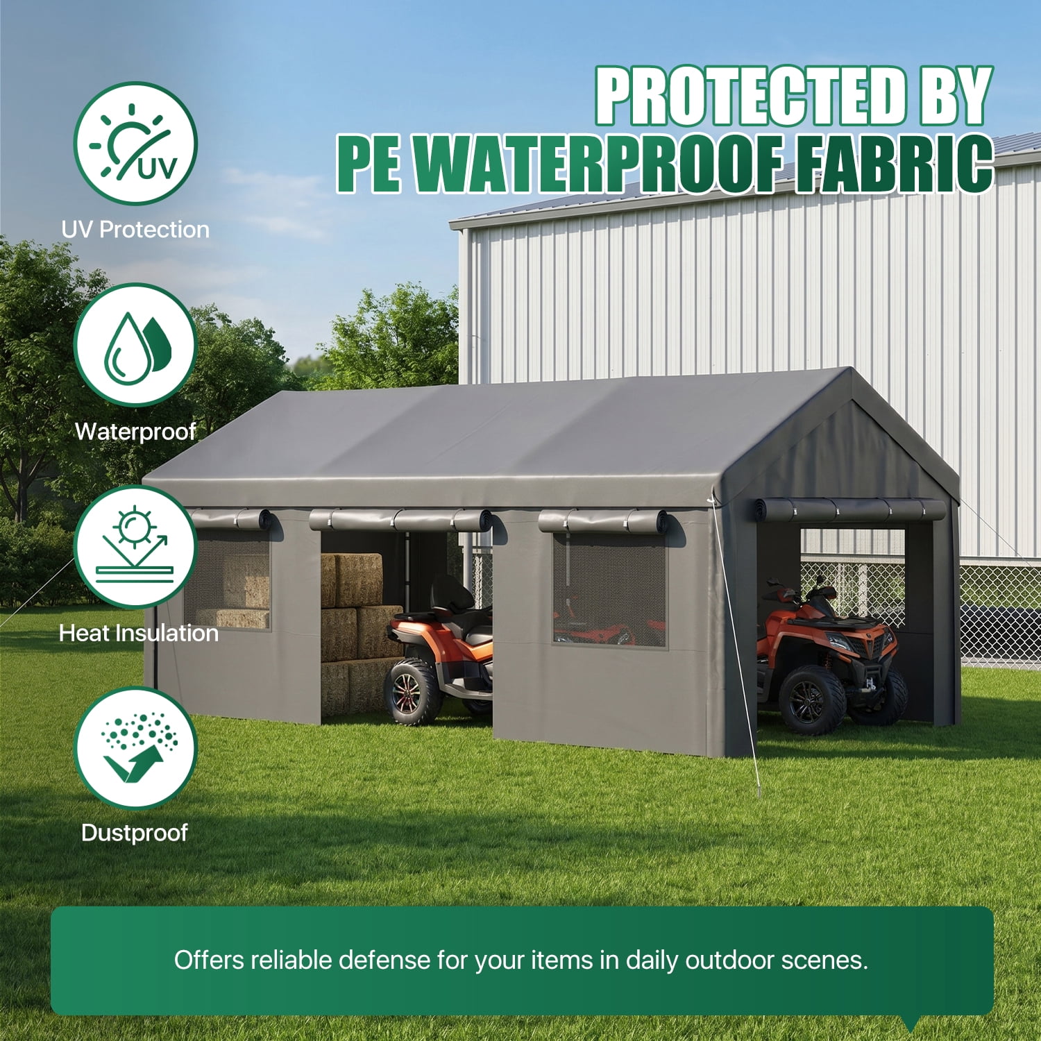 BaPiPro 12x20FT Heavy Duty Carport, Portable Garage Car Canopy with Removable Sidewalls & Roll-Up Doors, Car Shelter for Cars,Trucks and Tools Storage, Gray