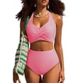 thumbnail image 4 of Women's High Waisted 2 Piece Bikini Sets Halter Swimsuits Striped Bathing Suit Beach Swimwear 2026 Red 2XL, 4 of 6