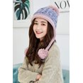 thumbnail image 4 of Gorro de invierno con orejeras peruanas para mujer, gorro de nieve de sherpa con forro polar de punto y 3 pompones, azul, 4 of 5