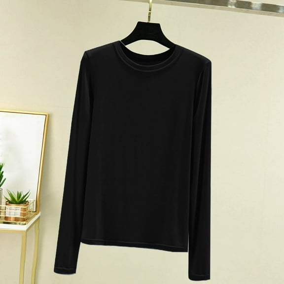 HomeGardon Shirts Womens T Shirts Long Sleeve Crew Neck Shirts Basic Tee Tops Blouse, Cotton Classic-Fit Shirt Soft Breathable Casual Tee Basic Tops, Curved Hem Tops Casual Loose Fit Tunic