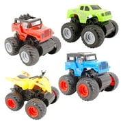 Friction Powered Plastic 4WD Off Road SUV and Truck Set (4 Pc, 1 of Each) 3.5 x 3 in, Big Tire Wheel Trucks