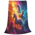 Zufioo Dreamy Night Sky White Horse Fleece Blanket Queen Size,Plush Bed