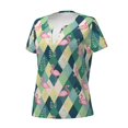 thumbnail image 5 of Fuzoiu Flamingo Print Women's V-Neck T-Shirt,Women's Short Sleeve Top, Comfortable for Work, Leisure, and Sports, 5 of 7