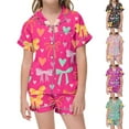 thumbnail image 5 of LRen Girls Casual Printed Lapel Collar Short Sleeve Button Down Shirt And Shorts Pajama Outfit Set For Toddlers Kids,10-11 Years,Z4-Mint Green, 5 of 5