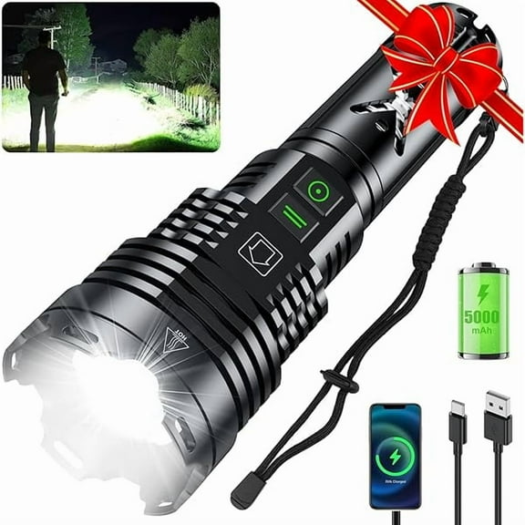 ZCLED Flashlights High Lumens,1500000LM Tactical Flashlight Rechargeable USB C, 6 Modes, Zoomable, IP67 Waterproof, High Powered Flashlight for Home Camping Emergencies