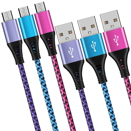 Micro Cable,Micro USB Cable,6ft 3 Pack AILKIN Android Charging Cable Nylon Braided High Speed Fast Charging Cord USB Charger Android Micro Cables 6ft Charge&Sync for Samsung Galaxy