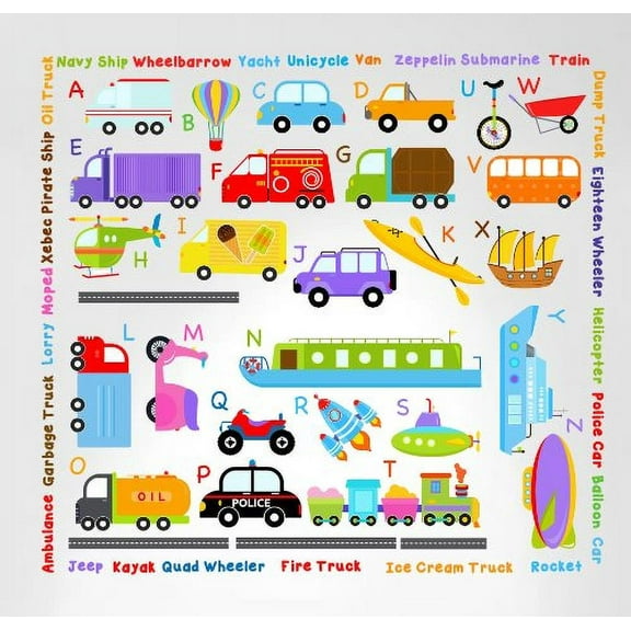 Innovative Stencils Cars Transportation Alphabet Peel and Stick Wall Nursery Kids Educational Decals Stickers #3004