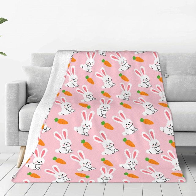 Fotbe Rabbit And Carrot Manta de Franela Acolchonada con Estampado, Súper Suave y Esponjosa, Extra Grande para Sofá, Cama, Uso Todo el Año-50"x40"