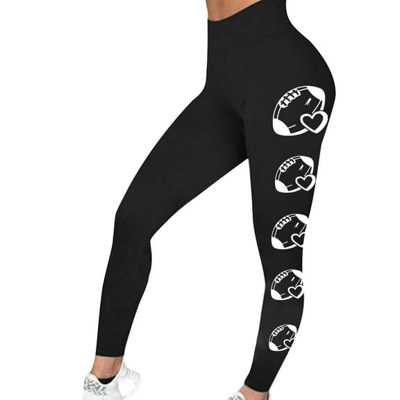 Cavosen Butt Lift Leggings for Women Black Elastic Waisted Yoga Pants Stretchy Running Fitness Tight Seamless Baseball Heart Print Skinny Long Pants Workout Athletic Trousers L