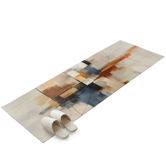 Fall Stripe Washable Area Rug 2 x 6 ft Modern Abstract Geometric Beige Brown Gray Lines Soft Non‑Slip Rugs Stain Repellent Indoor Mats for Long Hallway, Kitchen Runner, Corridor Laundry