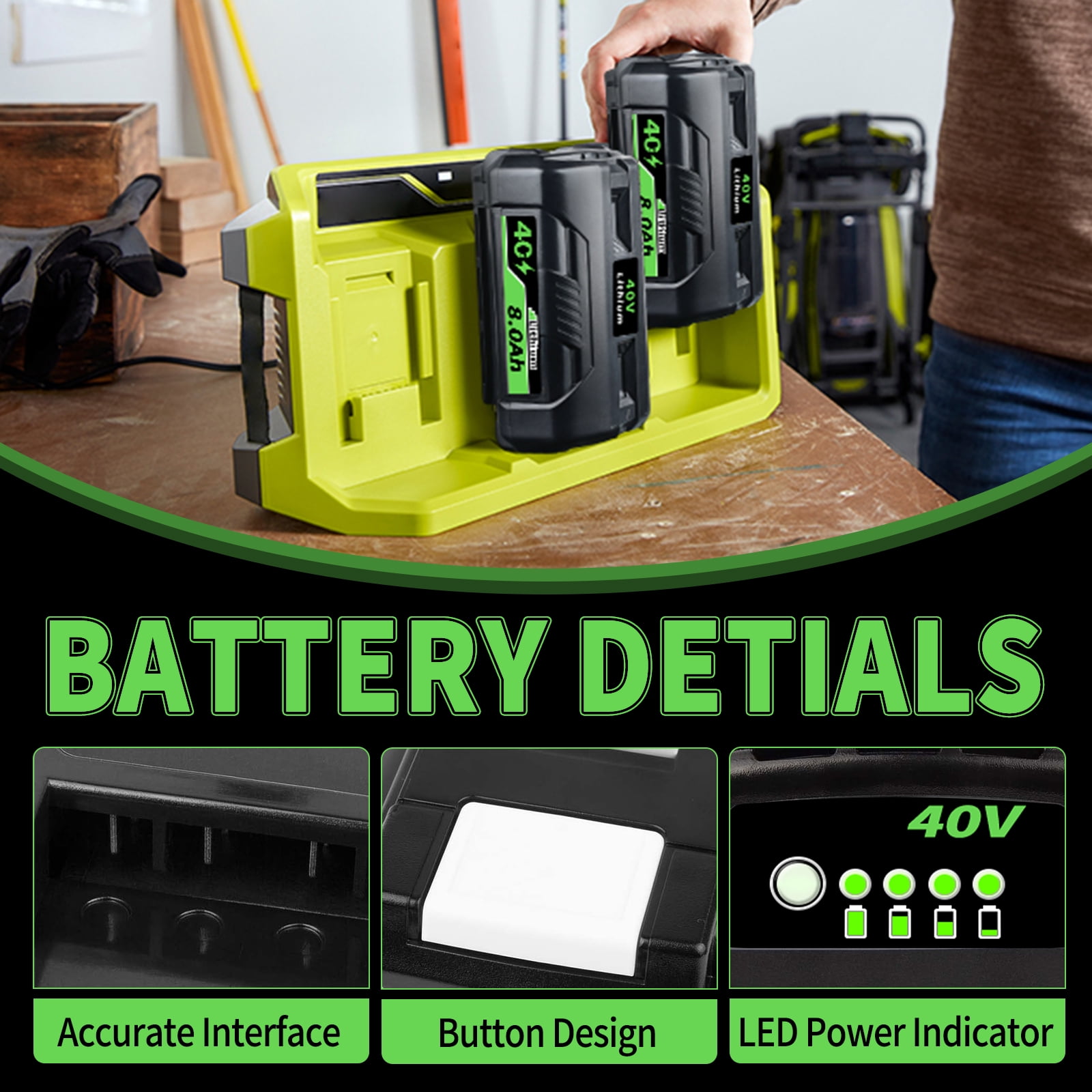 1 Pack 40V 8.0Ah Replacement for Ryobi Battery Compatible with Ryobi 40v Battery Fits for Ryobi Battery 40v OP4060 OP4015 OP4026 OP40201 OP40261 OP4030 OP4040 OP40401 OP4050 OP40501 Fast Charging