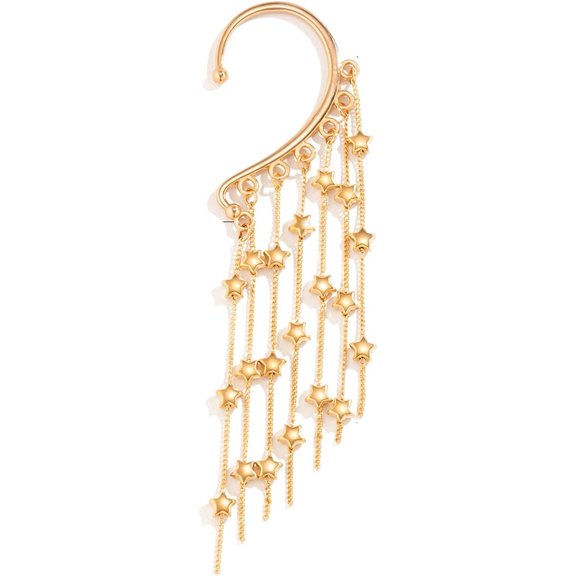 Golden Star Tassel Elf Ear Cuff Single Left Handmade Non Piercing Earring for Women