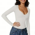 thumbnail image 4 of Womens Long Sleeve Twist Front V-Neck T-Shirts Double Lined Slim Fit Top Trendy Tee, 4 of 5