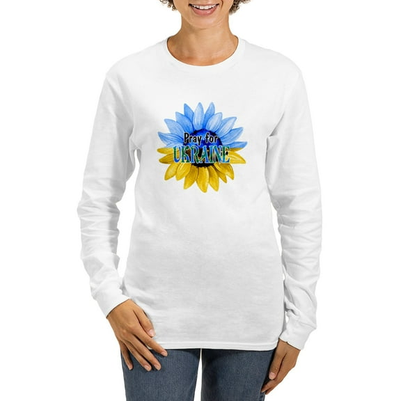 CafePress - Pray For Ukraine Blue And Yellow Sunflower Long Sl - Women's Long Sleeve Graphic Casual T-Shirt