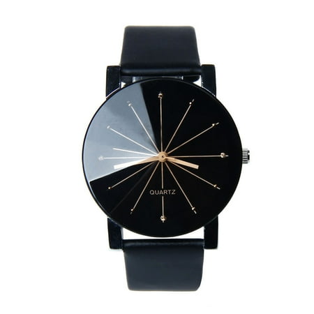 Women Men Convex Quartz Dial Wristwatch Imitation Leather Band Round Case Wrist