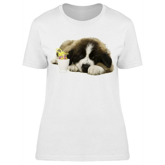 Easter Egg Next To St. Bernard T-Shirt Women -Image by Shutterstock, Female Large