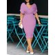 thumbnail image 1 of HH Pure Color Tube-Top V-neck Half Sleeve Back Zipper Bubble Beads Fashion Dress, 1 of 1