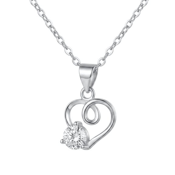 Sterling Open Heart Pendant Necklace with Round Cubic Zirconia S for Women