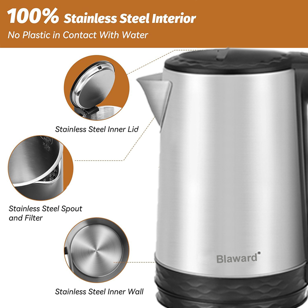 Fast Boiling Electric Kettle 2.3L Hot Water Boiler - 1500W Tea kettle with Wide Opening and Led Indicator, Auto Shut-Off and Boil-Dry Protection,Stainless steel