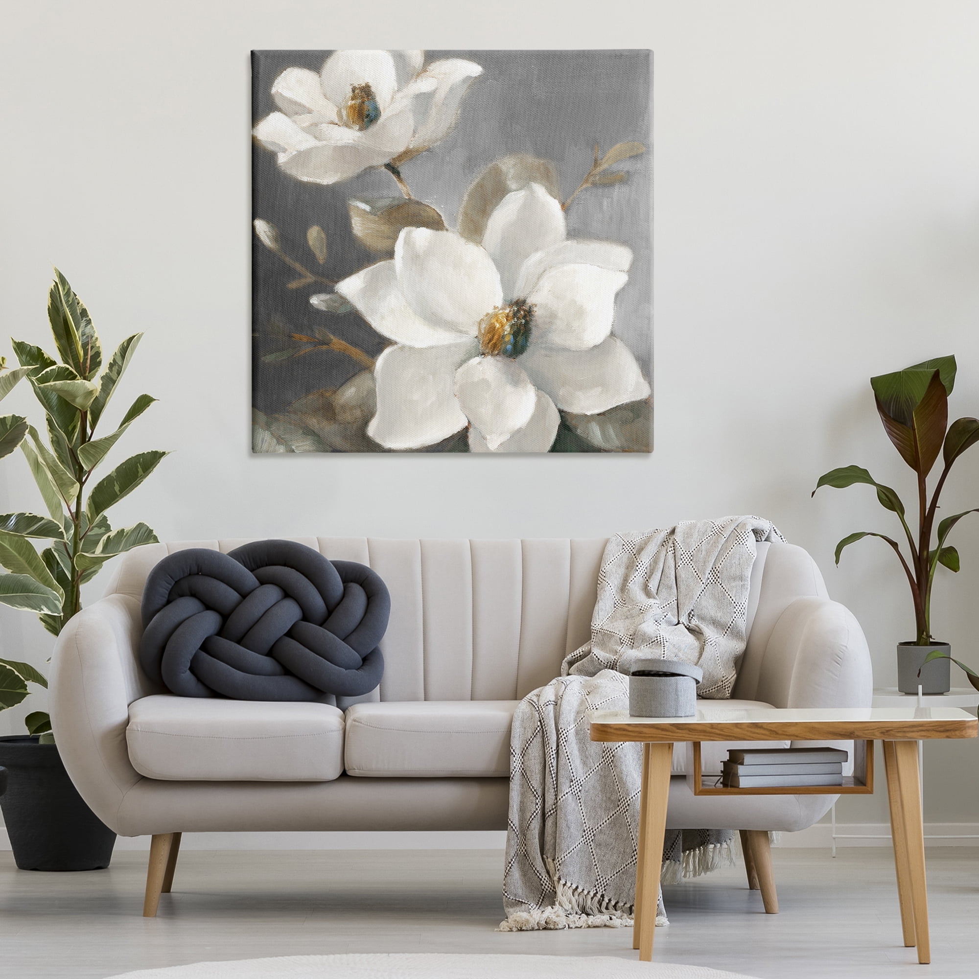 Stupell Industries Magnolias on Grey Botanical & Floral Painting Gallery Wrapped Canvas Art Print Wall Art, 36 x 36