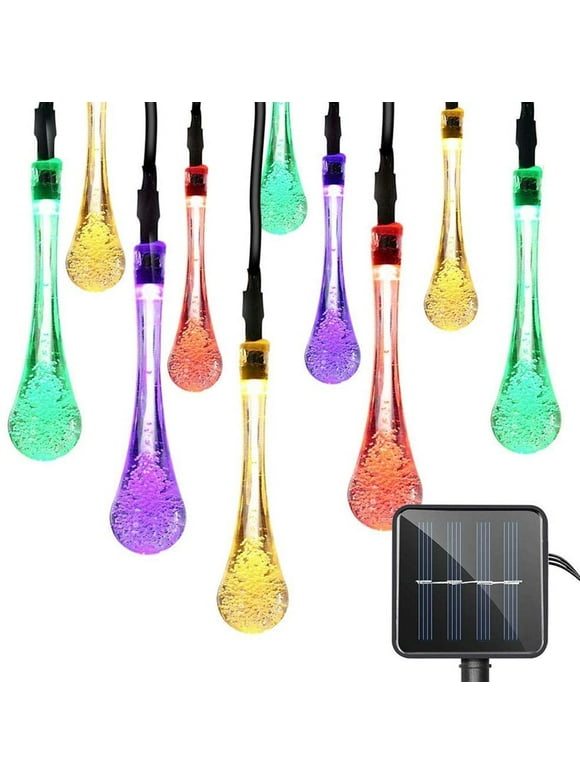 Solar String Lights Outdoor, Waterproof Solar Fairy Light 21.3ft 30 LED 8 Modes Multi Color Water Drop Lighting for Garden Patio Indoor Party Bedroom Xmas Yard Porch Decoration