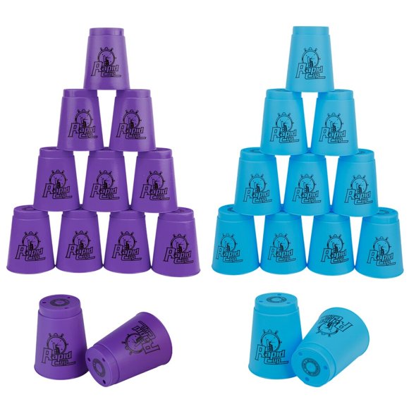 24pcs Sports Stacking Cups, Fast Paced Fun Game for Challenge Competition, Speed Training Game, Travel Party Gift for Kids and Adults, Blue+Purple