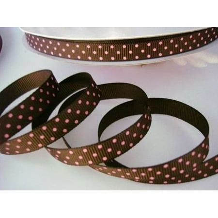 Christmas Craft Items 50 yards Brown/pink Swiss Polka Dots Grosgrain 3/8
