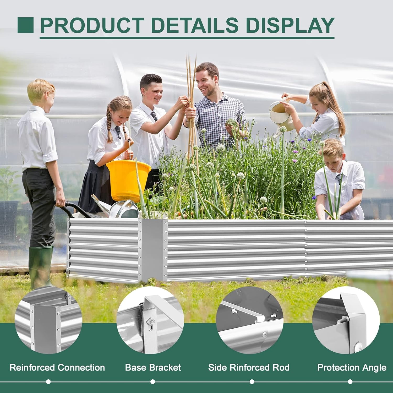 Land Guard 8x4x2ft Raised Rectangle Garden Beds Outdoor,Galvanized Metal Planter Box for Vegetables,Starlight Silver