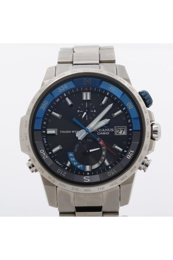 Pre-Owned CASIO Oceanus Cachalot OCWP1000 Men's Analog Watch in Black and Silver with Titanium