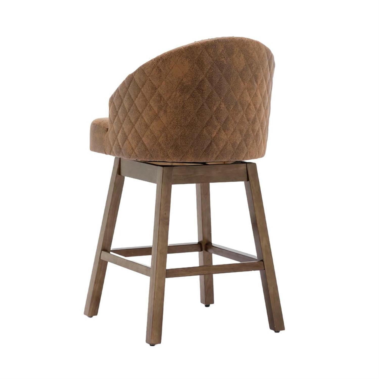 Demi Bonn 39" Counter Height Bar Stools Set of 2, Polyester Upholstered Swivel Barstools with Backrest, Kitchen Island Countertop Chairs for Dining Room, Brown